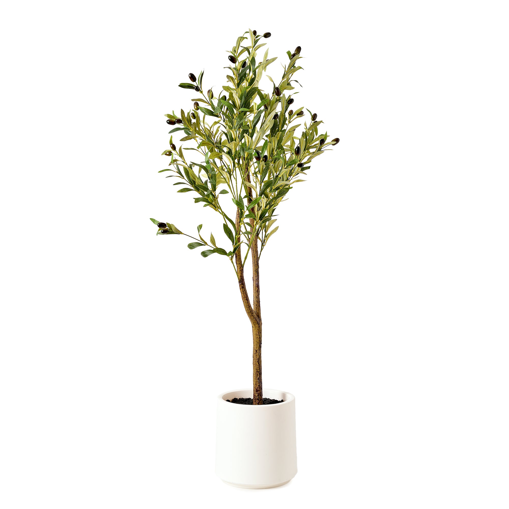 Realistic Artificial Olive Tree in a White Pot Faux Plant for Indoor Living Room or Office - 48