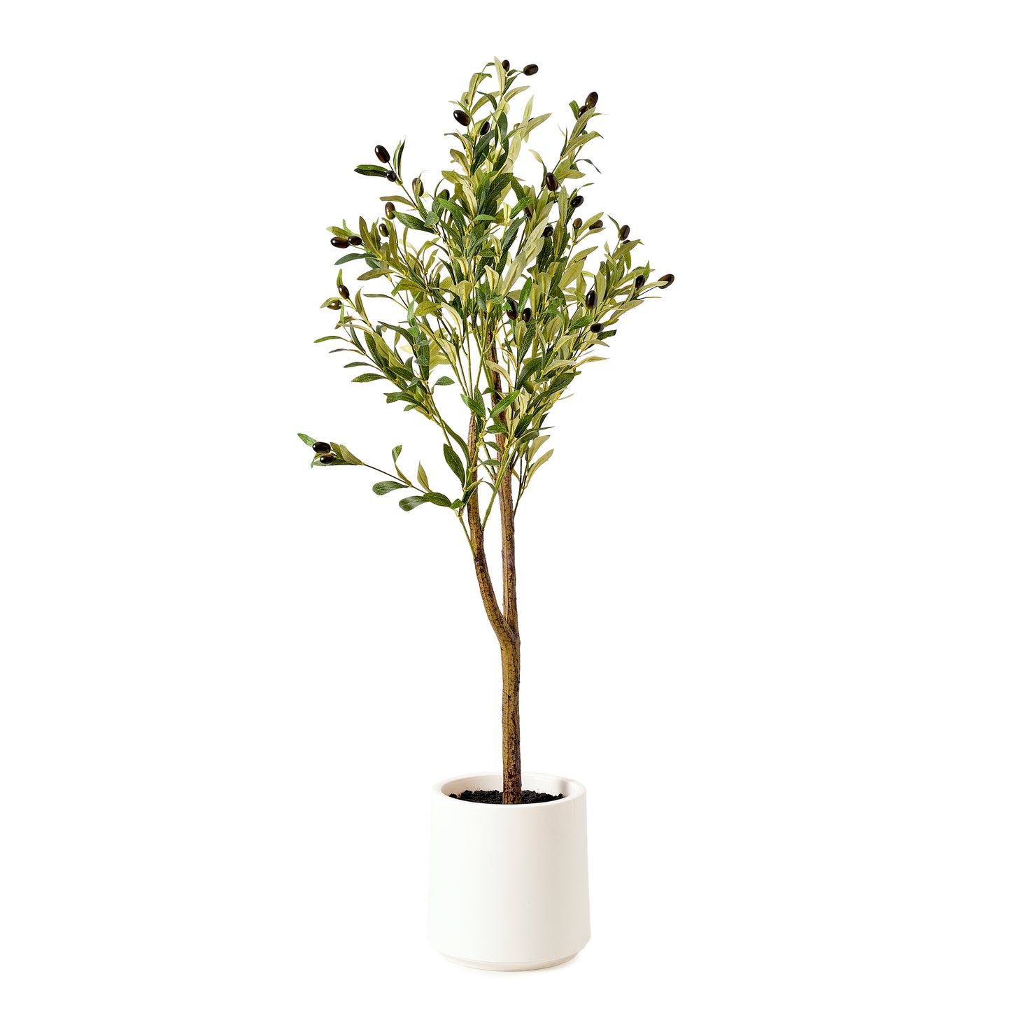 Realistic Artificial Olive Tree in a White Pot Faux Plant for Indoor Living Room or Office - 48"