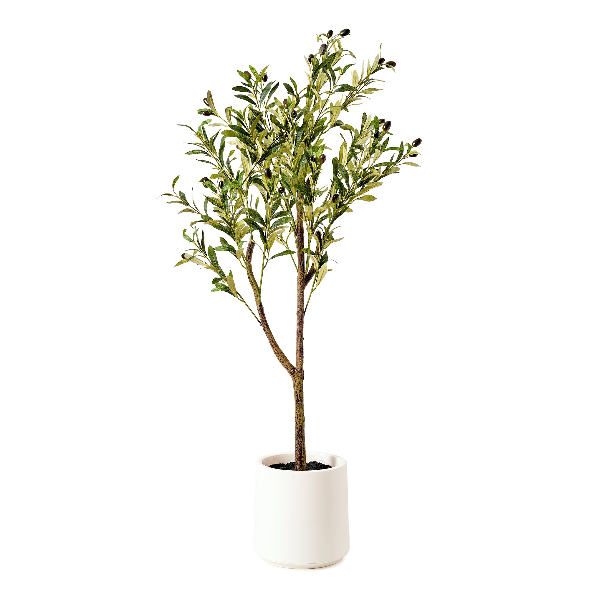 Realistic Artificial Olive Tree in a White Pot Faux Plant for Indoor Living Room or Office - 48