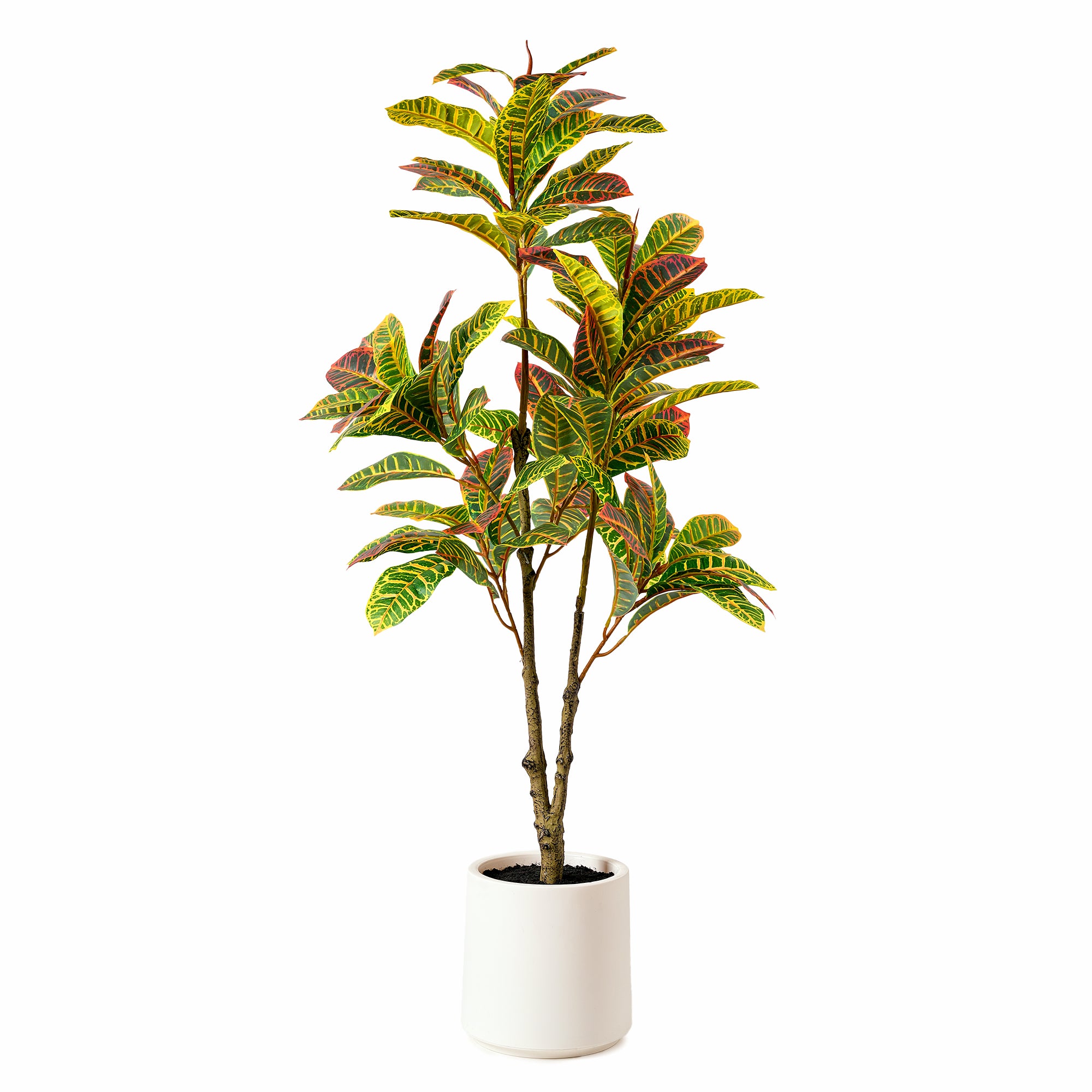 Realistic Artificial Croton Tree in a White Pot Faux Plant for Indoor Living Room or Office - 48