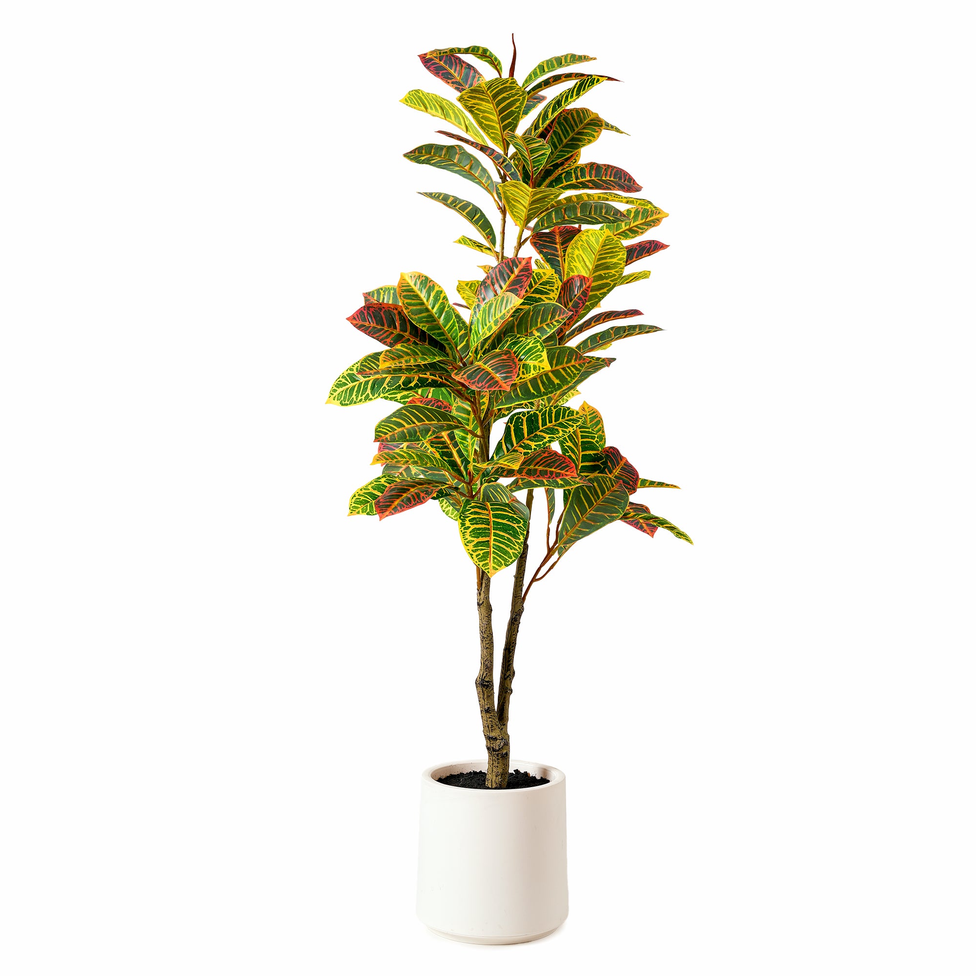 Realistic Artificial Croton Tree in a White Pot Faux Plant for Indoor Living Room or Office - 48