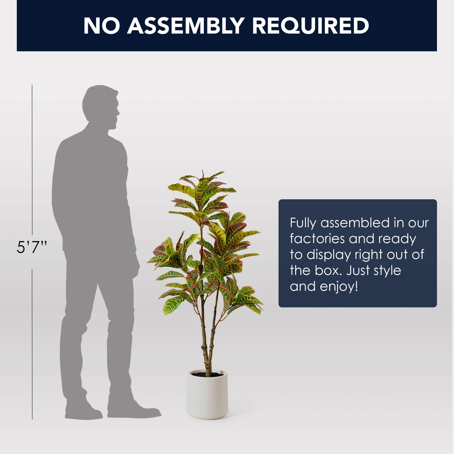 Realistic Artificial Croton Tree in a White Pot Faux Plant for Indoor Living Room or Office - 48"