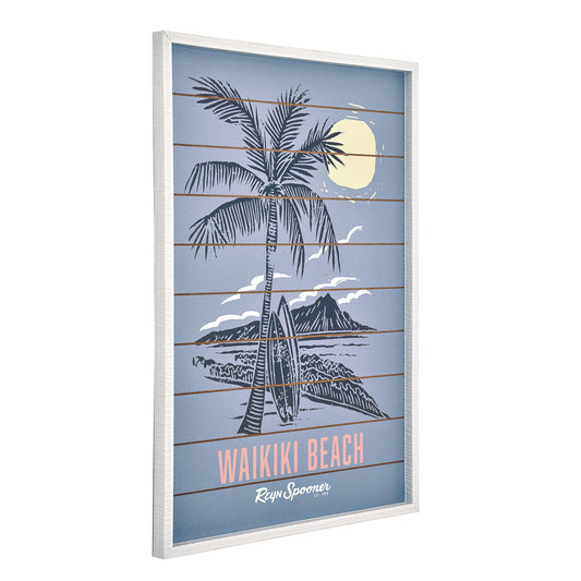 American Art Decor Framed Waikiki Beach Printed Veneer Wall Art - 20" x 30"