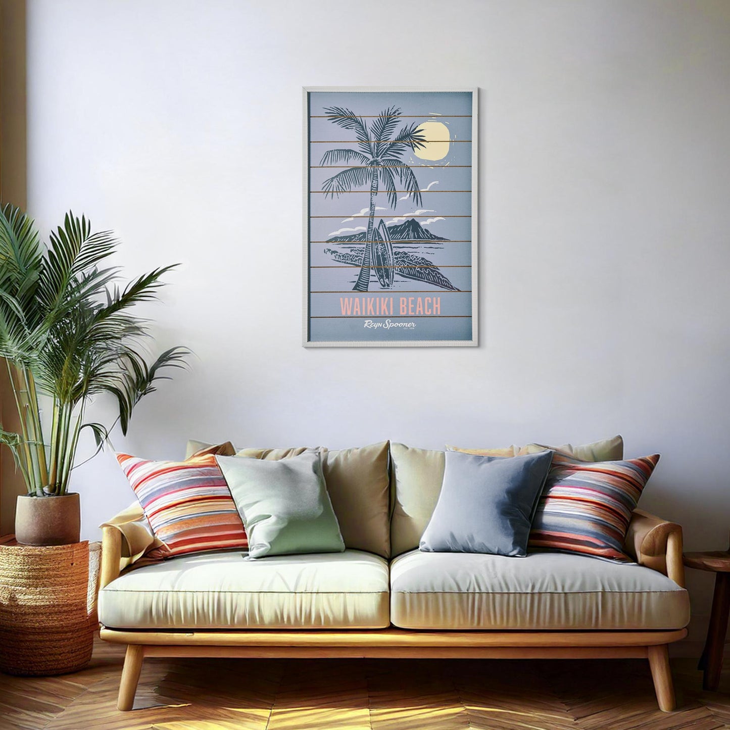 Framed Waikiki Beach Printed Veneer Wall Art - 20" x 30"