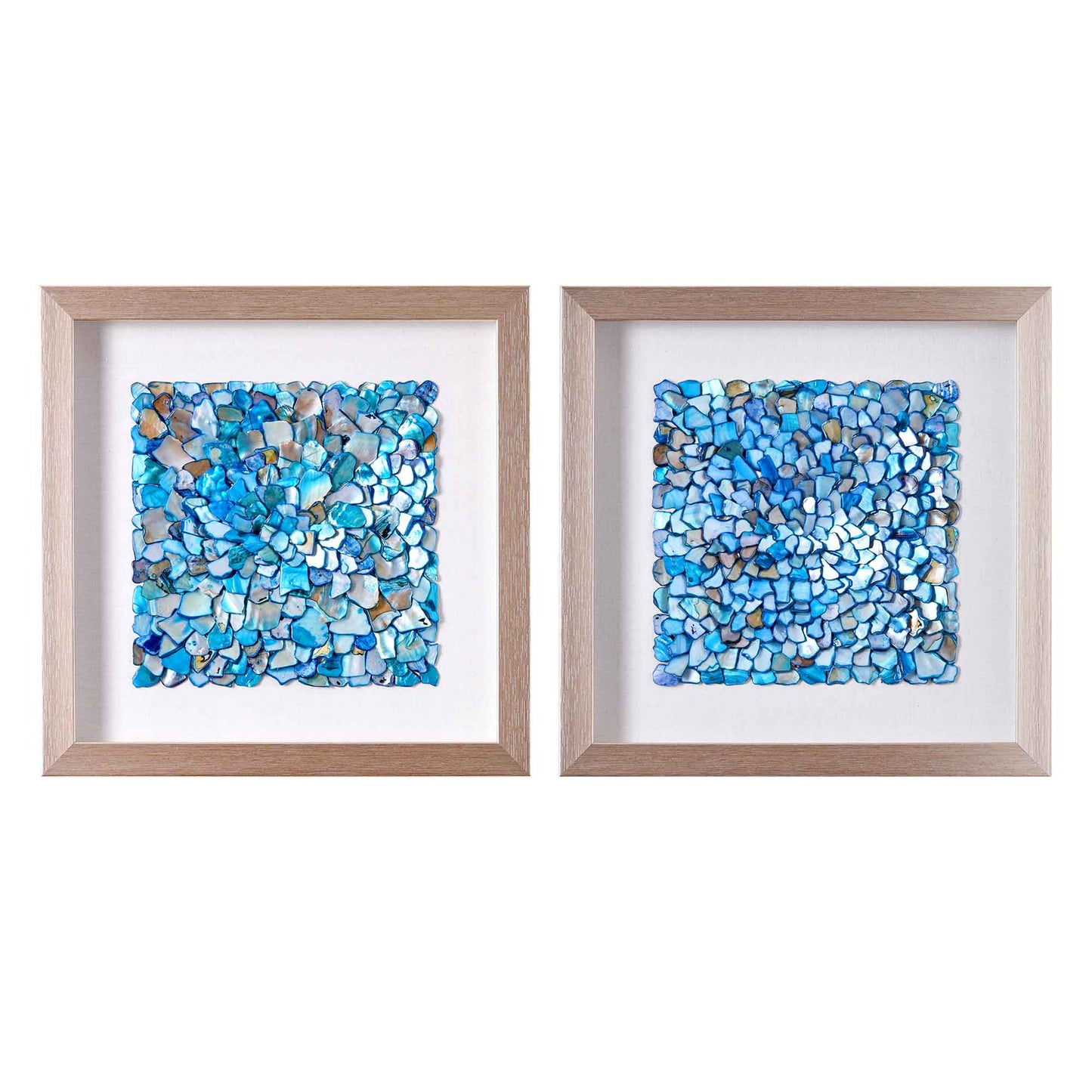 Framed Wall Art with Seashell decoration and Glass Cover 2-Piece Set in Blue