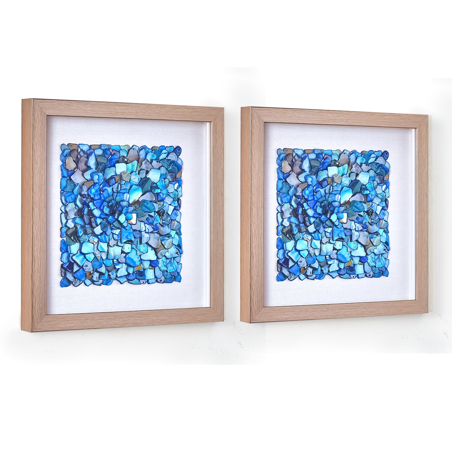 Framed Wall Art with Seashell decoration and Glass Cover 2-Piece Set in Blue