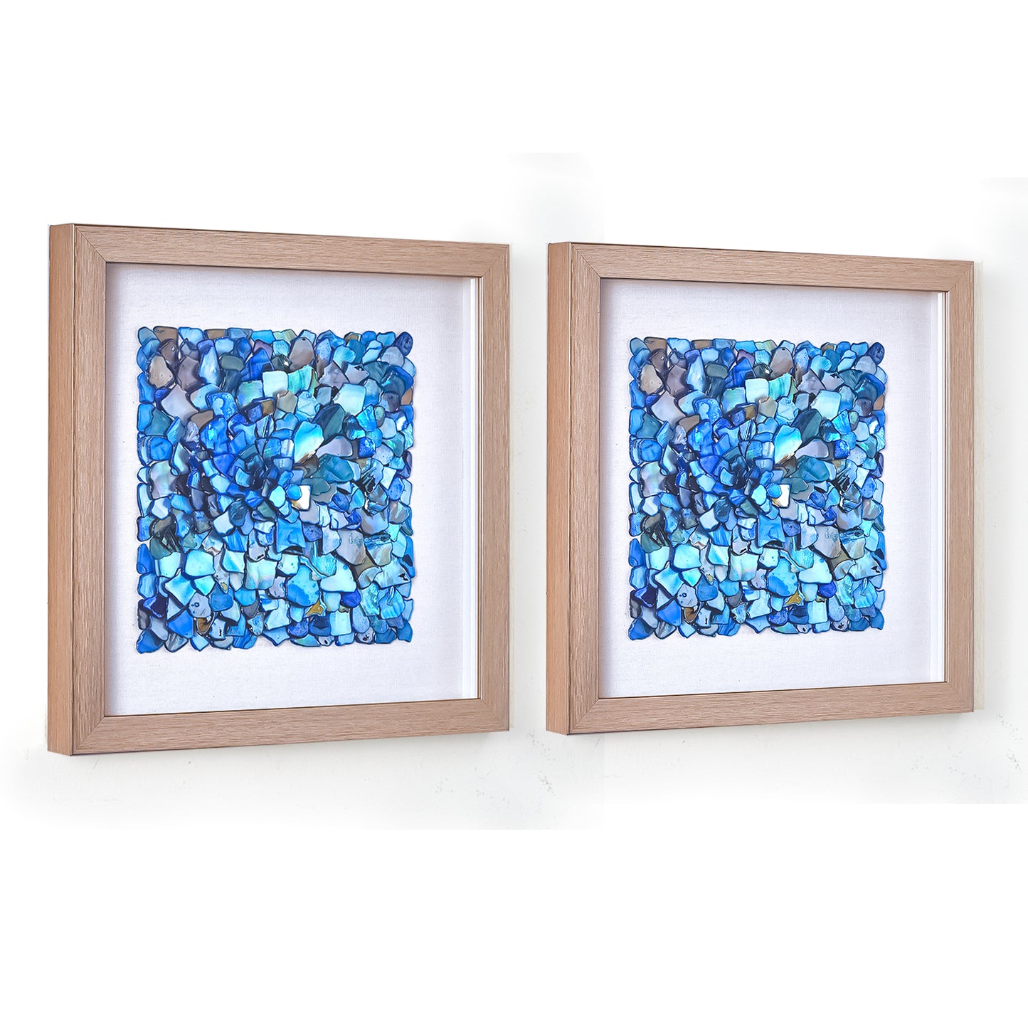 Framed Wall Art with Seashell decoration and Glass Cover 2-Piece Set in Blue