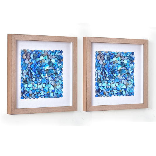 Framed Wall Art with Seashell decoration and Glass Cover 2-Piece Set in Blue
