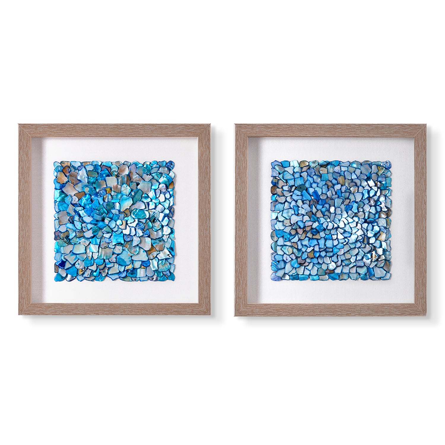Framed Wall Art with Seashell decoration and Glass Cover 2-Piece Set in Blue