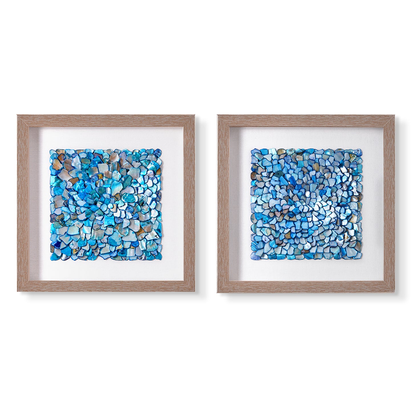 Framed Wall Art with Seashell decoration and Glass Cover 2-Piece Set in Blue