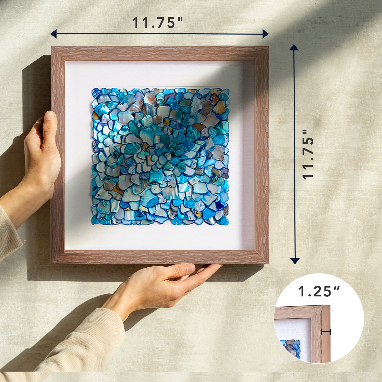 Framed Wall Art with Seashell decoration and Glass Cover 2-Piece Set in Blue