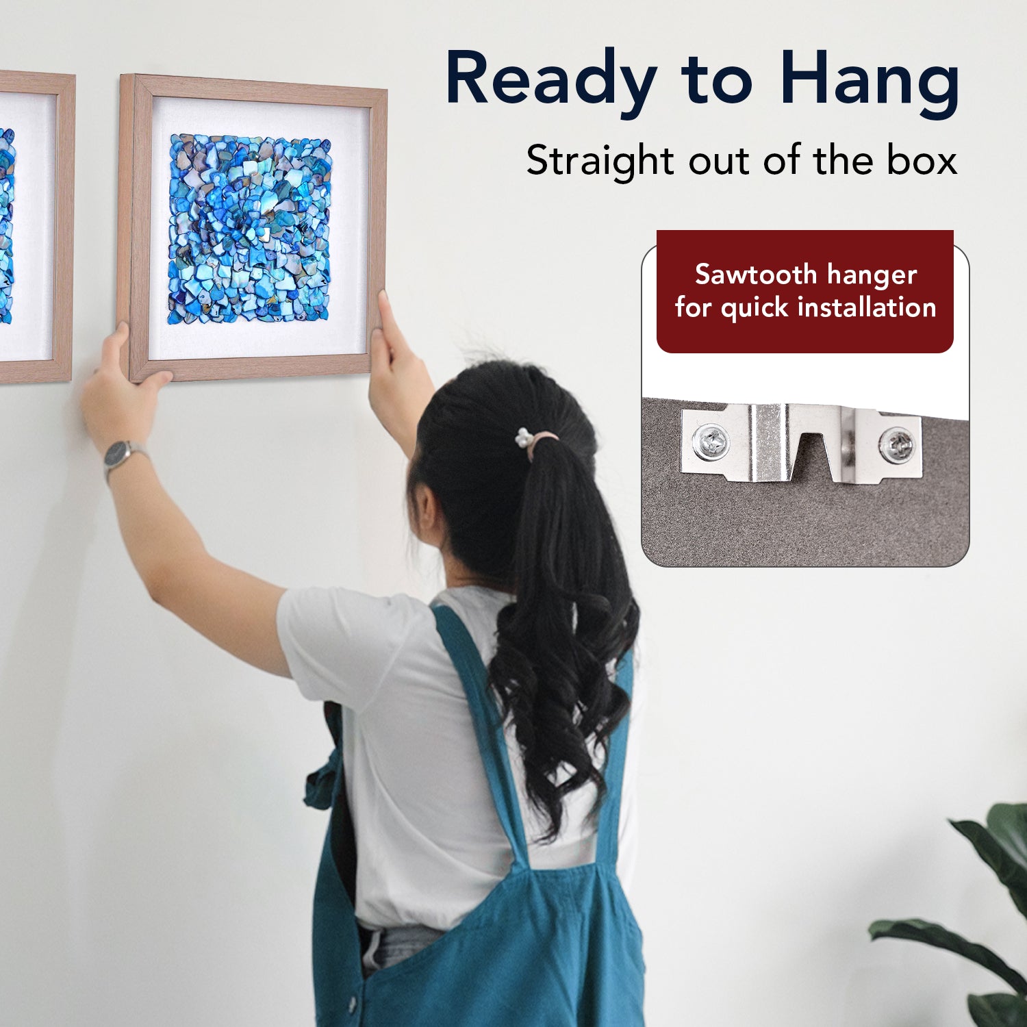 Framed Wall Art with Seashell decoration and Glass Cover 2-Piece Set in Blue