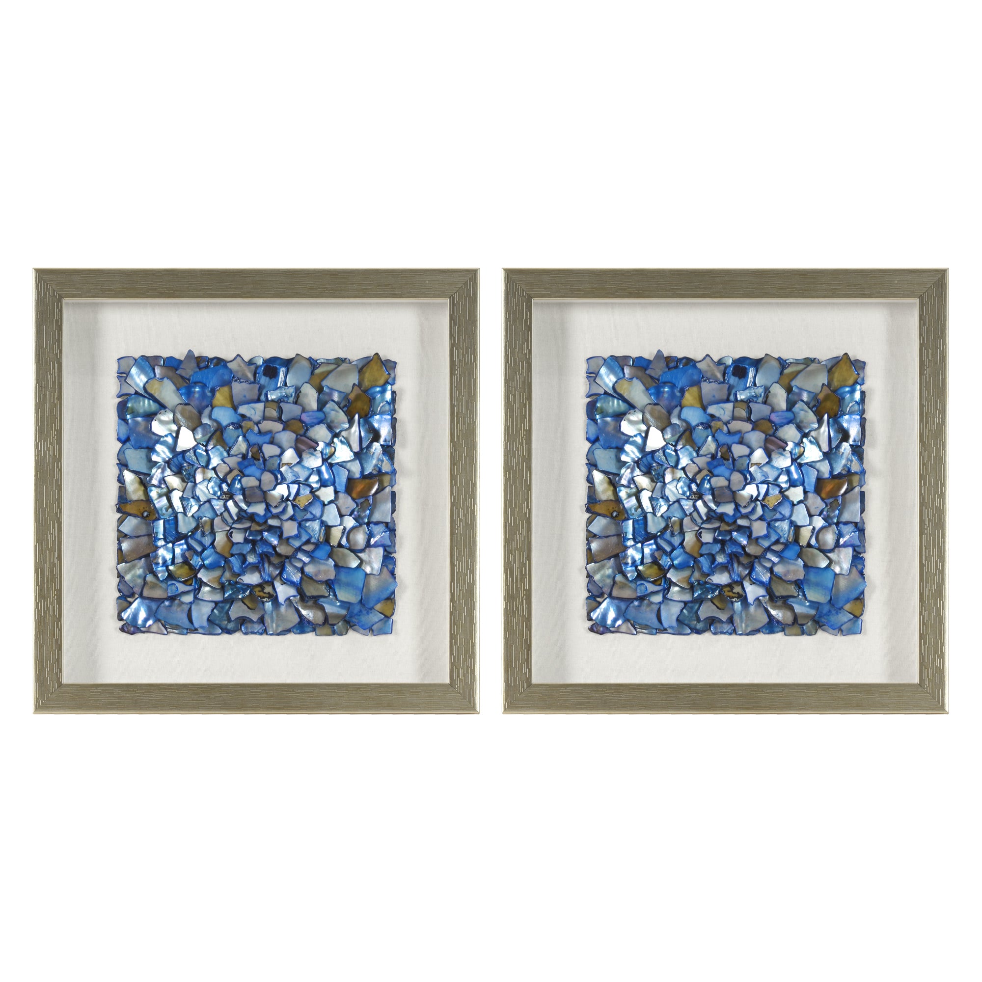 Blue Seashell Mosaic Framed Wall Art Decor, 2-Piece Set