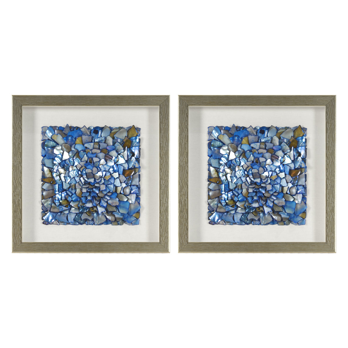 Blue Seashell Mosaic Framed Wall Art Decor, 2-Piece Set