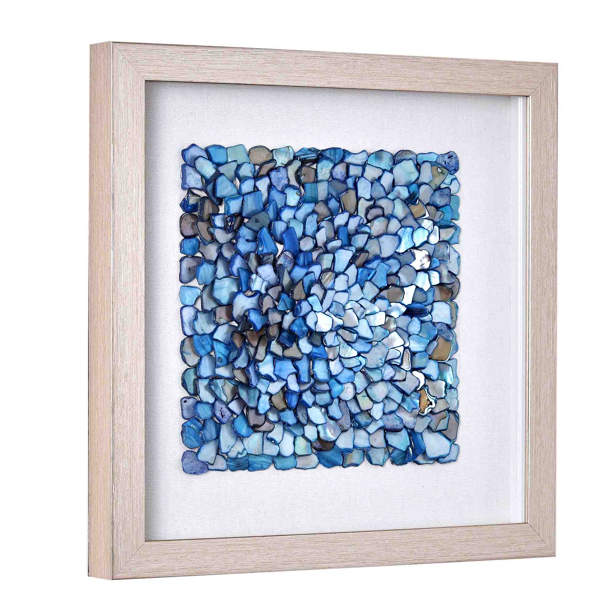 Framed Wall Art with Seashell decoration and Glass Cover 2-Piece Set in Blue