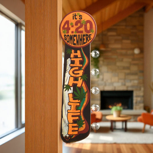 420 'High Life' LED Metal Sign - Cannabis Marquee Wall Decor