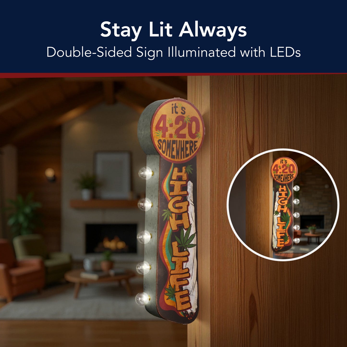 420 'High Life' LED Metal Sign - Cannabis Marquee Wall Decor