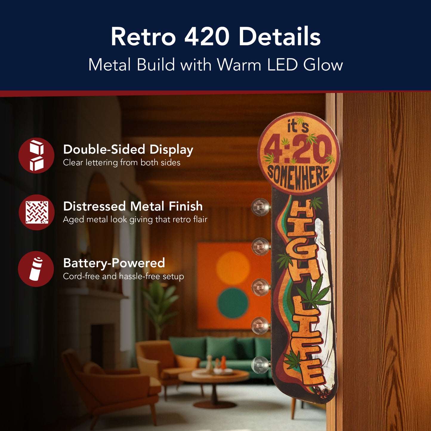 420 'High Life' LED Metal Sign - Cannabis Marquee Wall Decor