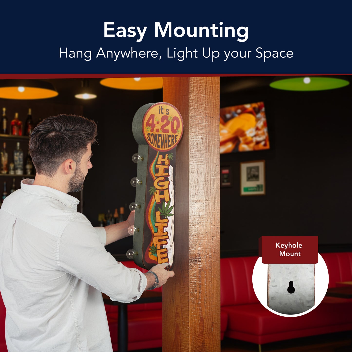 420 'High Life' LED Metal Sign - Cannabis Marquee Wall Decor