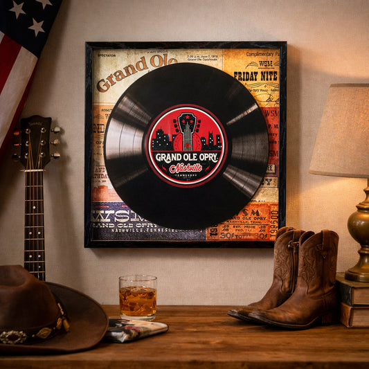 Grand Ole Opry Tickets Themed Printed Vinyl Record in Shadowbox Frame - 14" x 14"