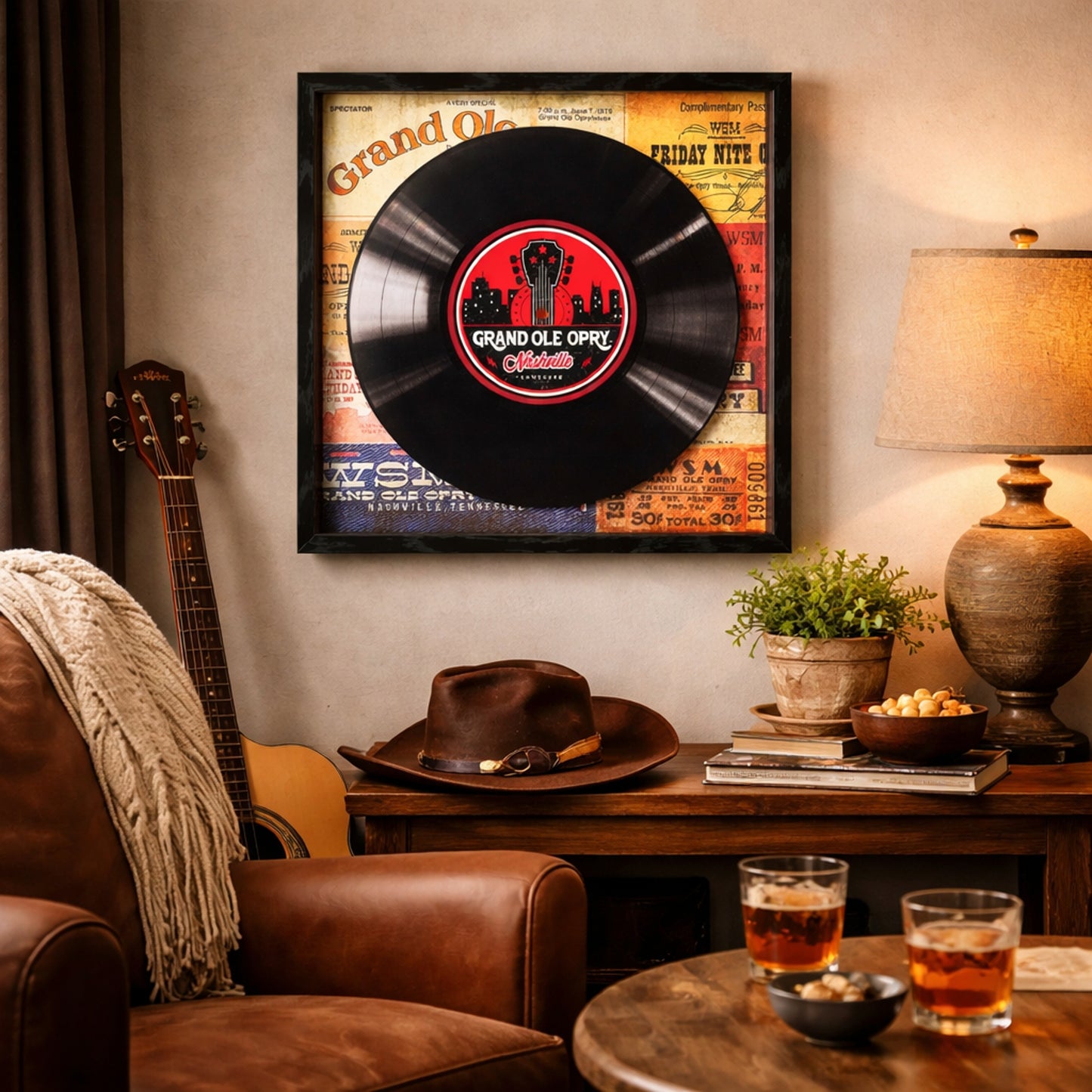 Grand Ole Opry Tickets Themed Printed Vinyl Record in Shadowbox Frame - 14" x 14"