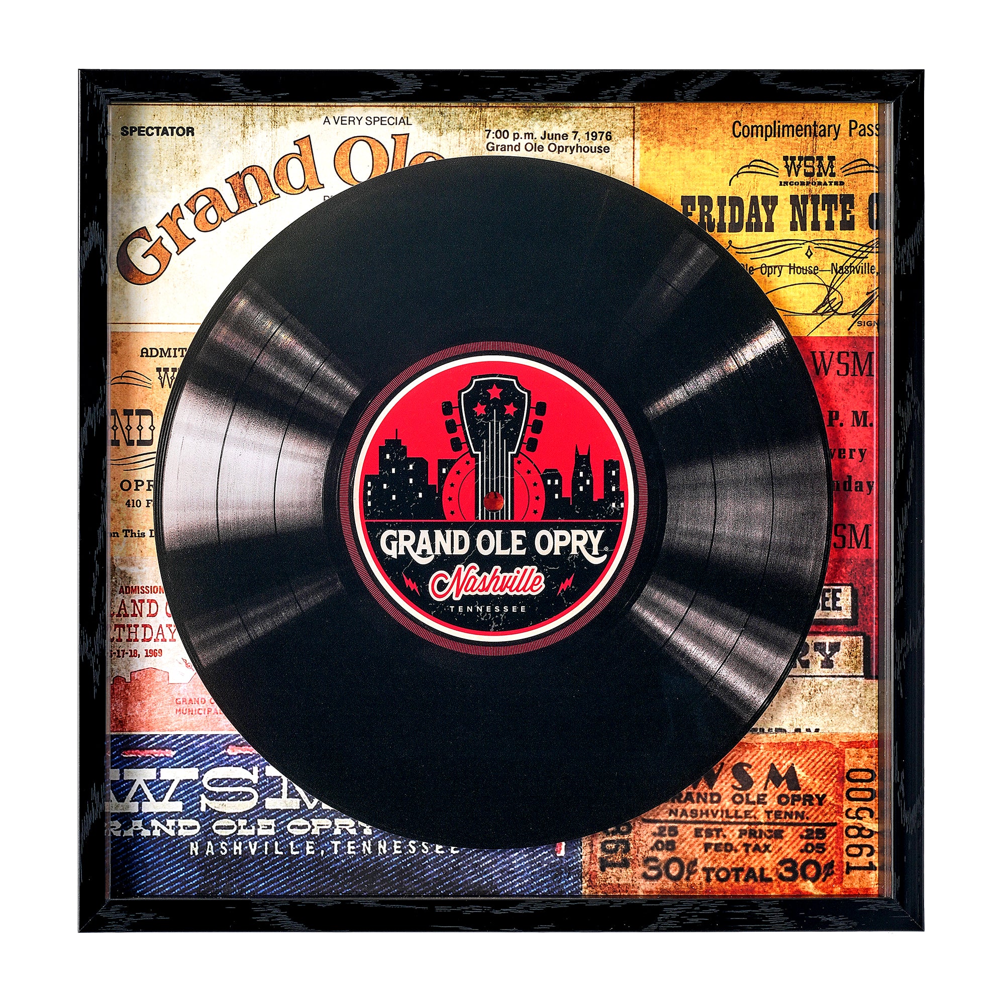 Grand Ole Opry Tickets Themed Printed Vinyl Record in Shadowbox Frame - 14