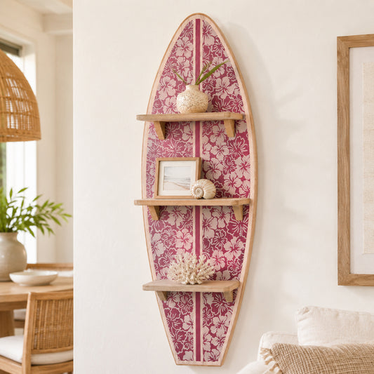 Kona Coast by Reyn Spooner Biscus Bounth Earth Red Surfboard Printed Wall Shelf - 13" x 35" x 7.5"