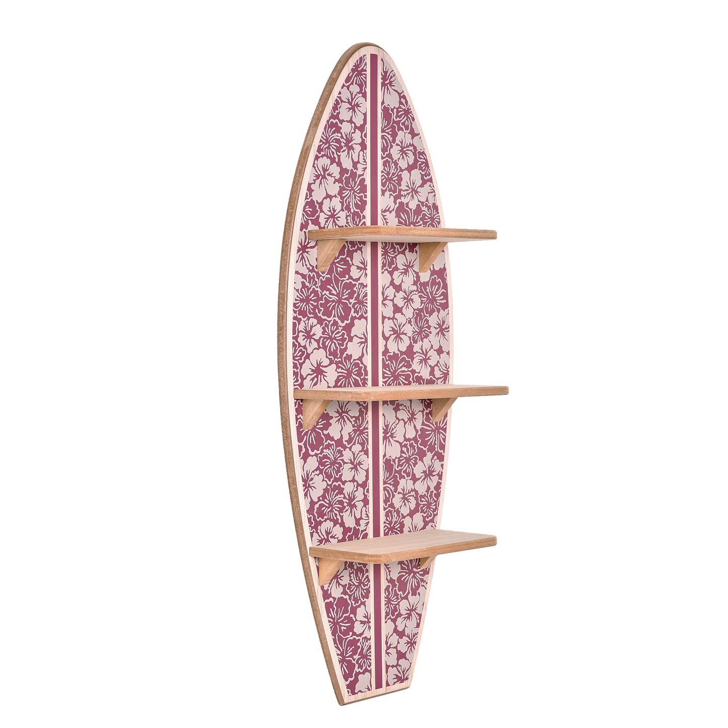 Kona Coast by Reyn Spooner Biscus Bounth Earth Red Surfboard Printed Wall Shelf - 13" x 35" x 7.5"