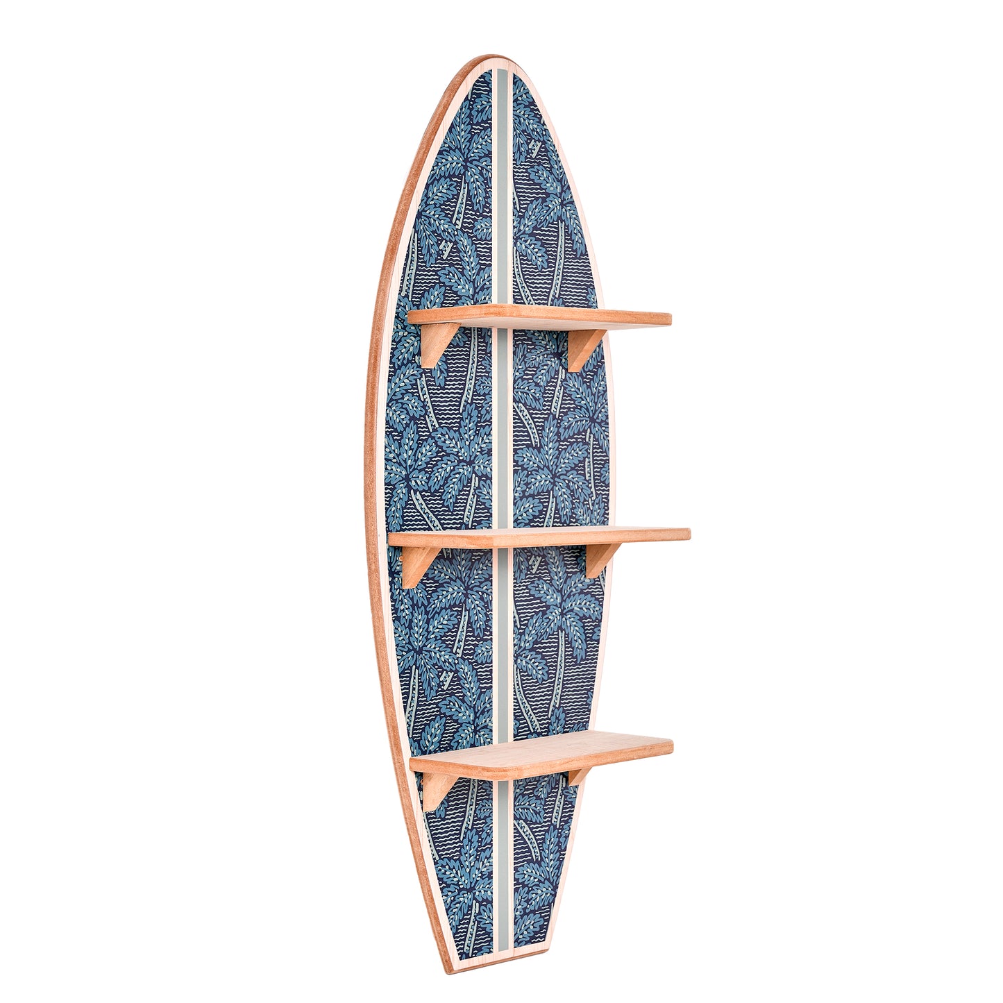 American Art Decor Reyn Spooner Electric Palms - Navy Surfboard Printed Wall Shelf - 13" x 35" x 7.5"