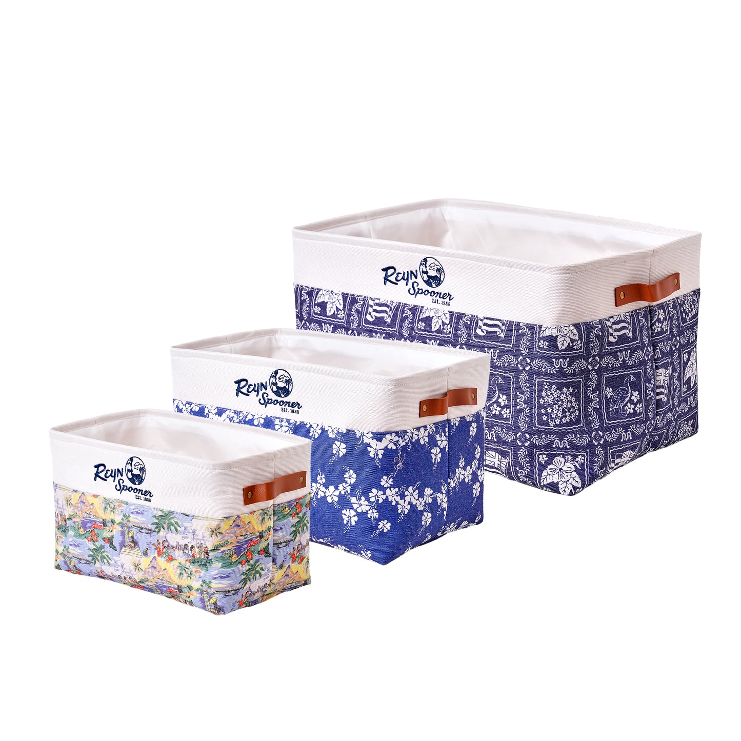 Reyn Spooner 50th State Flower, Transpacific 40's, Lahaina Sailor, Printed Fabric Basket Set of 3 - 17" x 10.5" x 12"