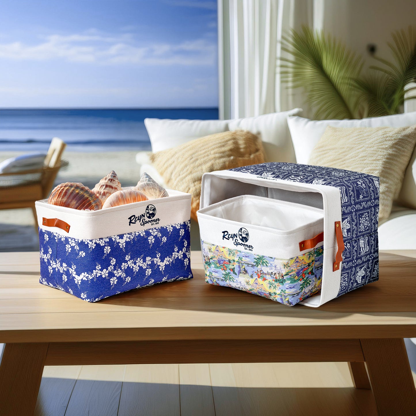 Reyn Spooner 50th State Flower, Transpacific 40's, Lahaina Sailor, Printed Fabric Basket Set of 3 - 17" x 10.5" x 12"