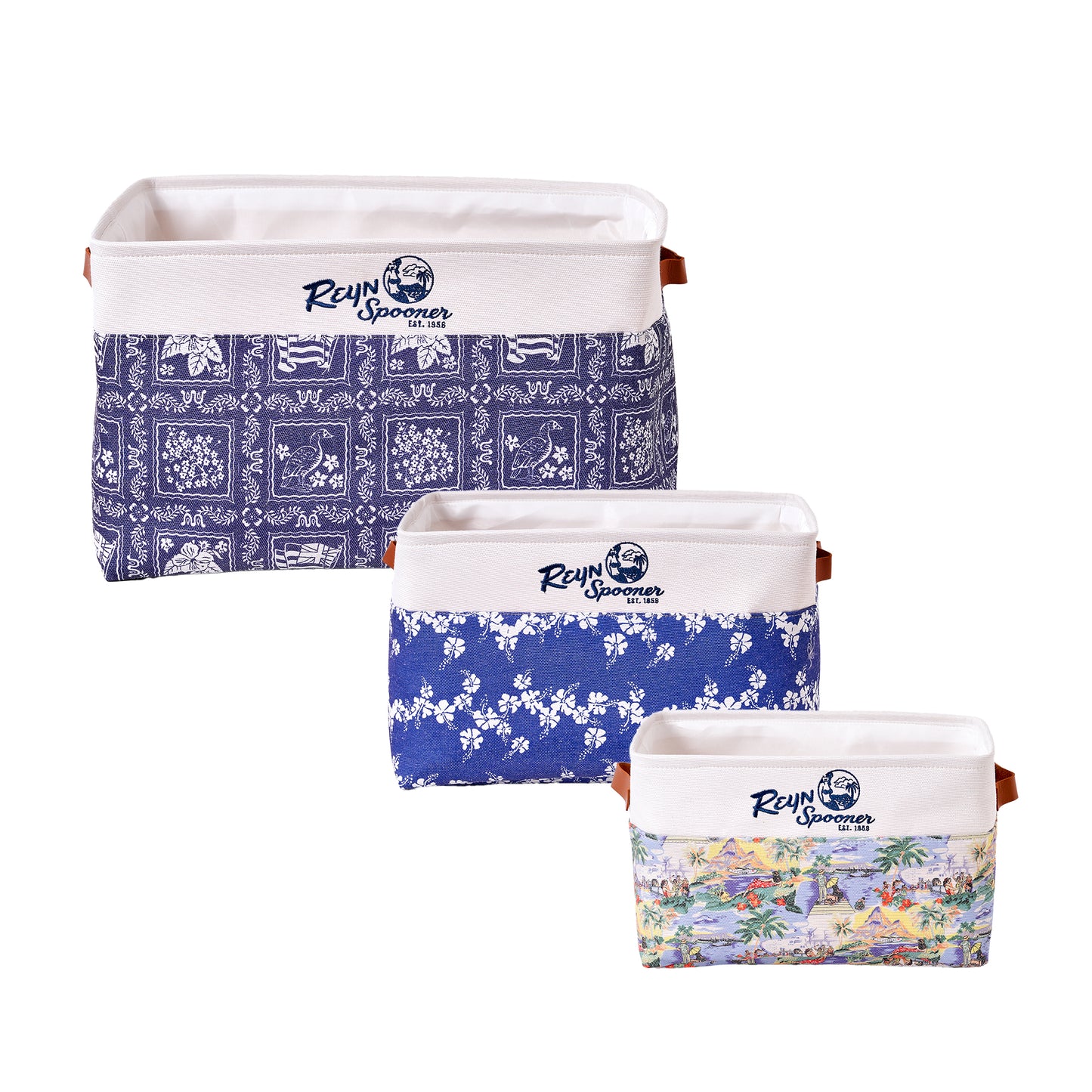 Reyn Spooner 50th State Flower, Transpacific 40's, Lahaina Sailor, Printed Fabric Basket Set of 3 - 17" x 10.5" x 12"