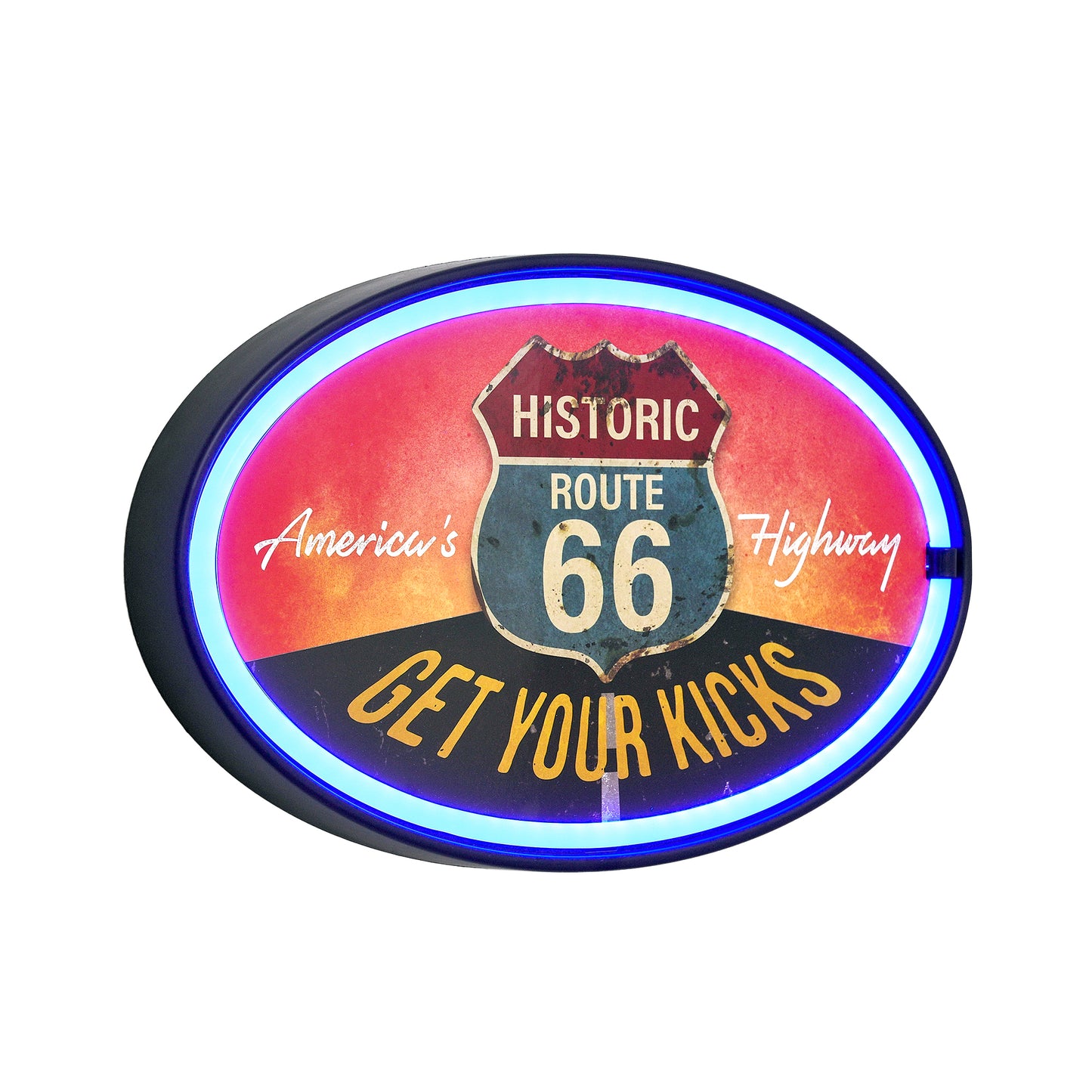 Historic Route 66 Oval Neon Rope Bar Sign - 16"