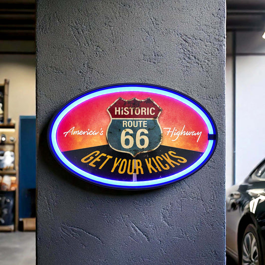 Historic Route 66 Oval Neon Rope Bar Sign - 16"