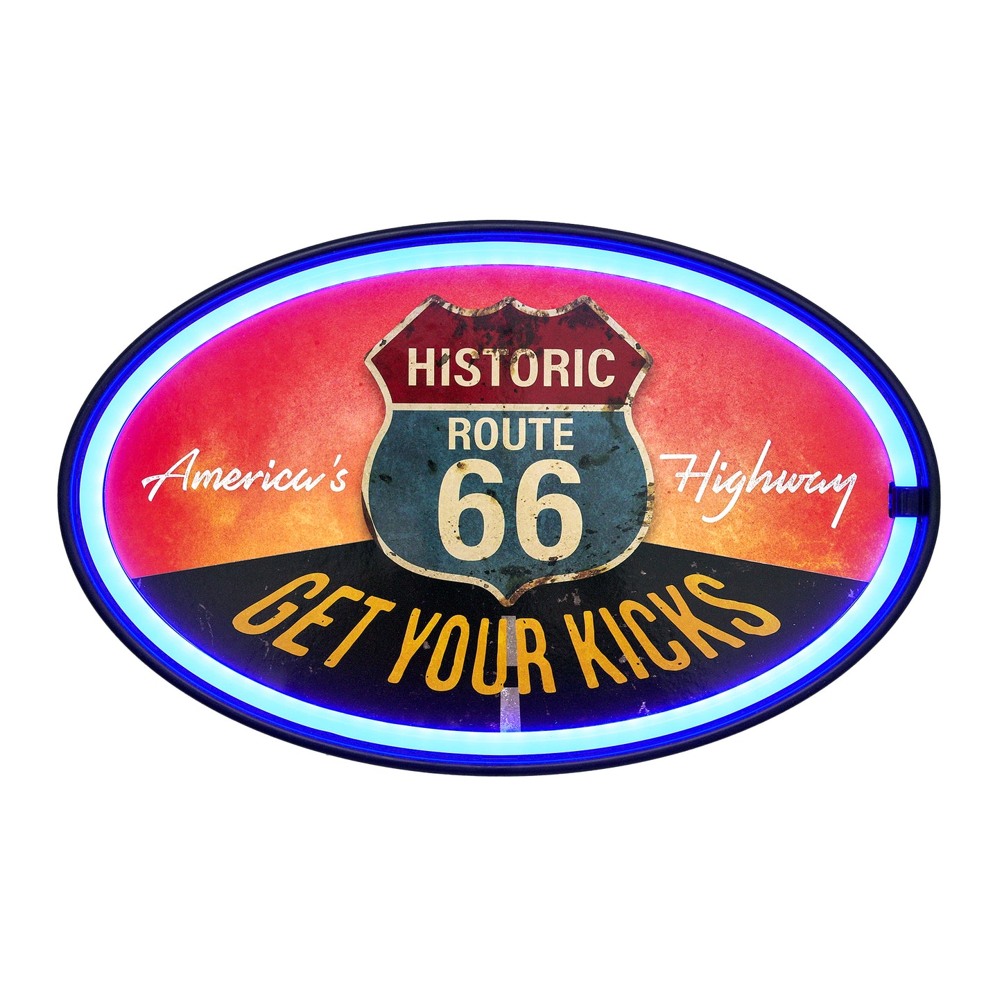 Historic Route 66 Oval Neon Rope Bar Sign - 16"