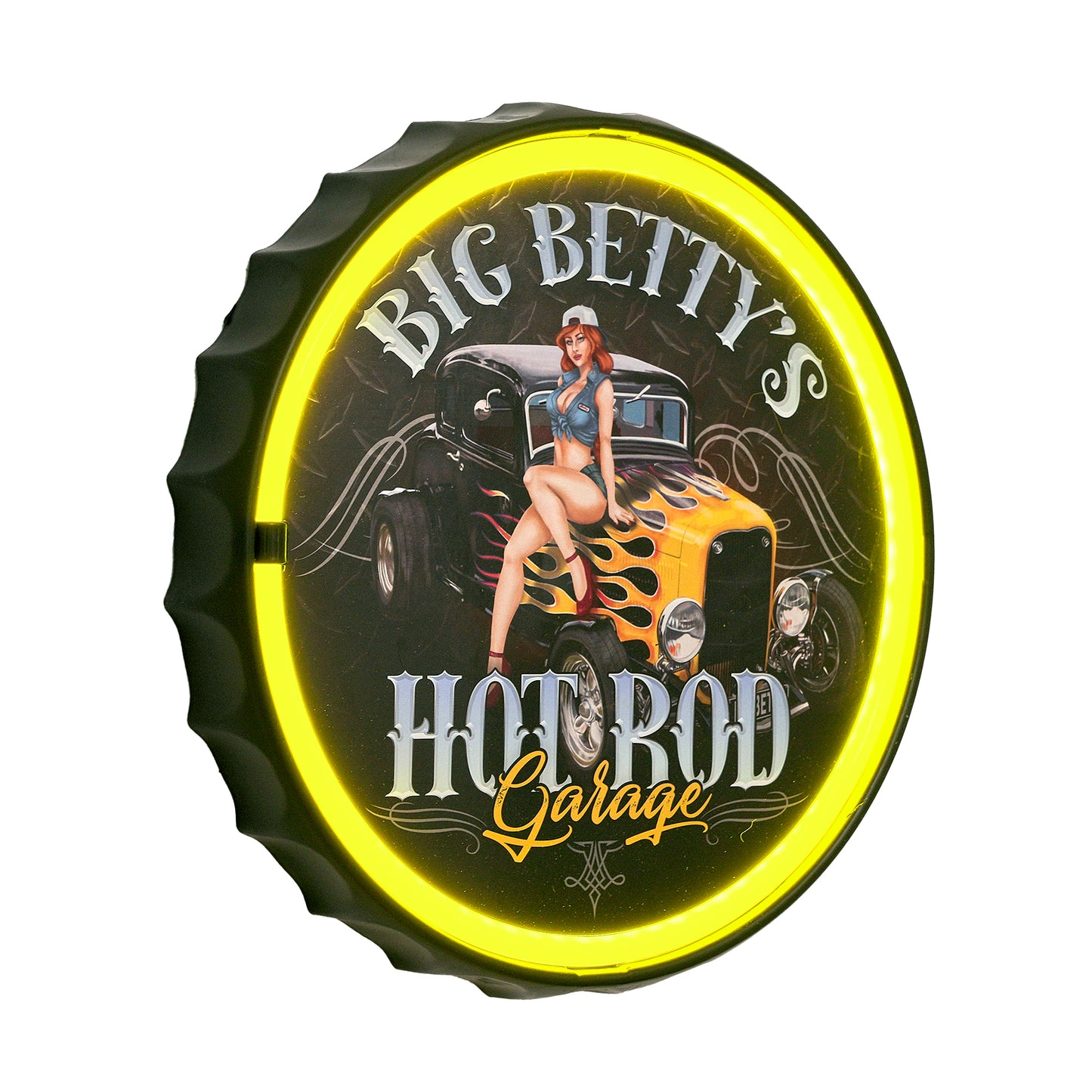 Big Betty's Hot Rod Garage Round Neon Rope Bar Sign - 12"