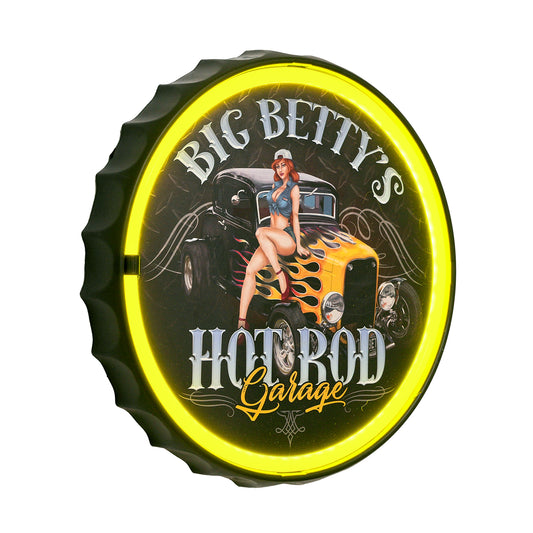 Big Betty's Hot Rod Garage Round Neon Rope Bar Sign - 12"