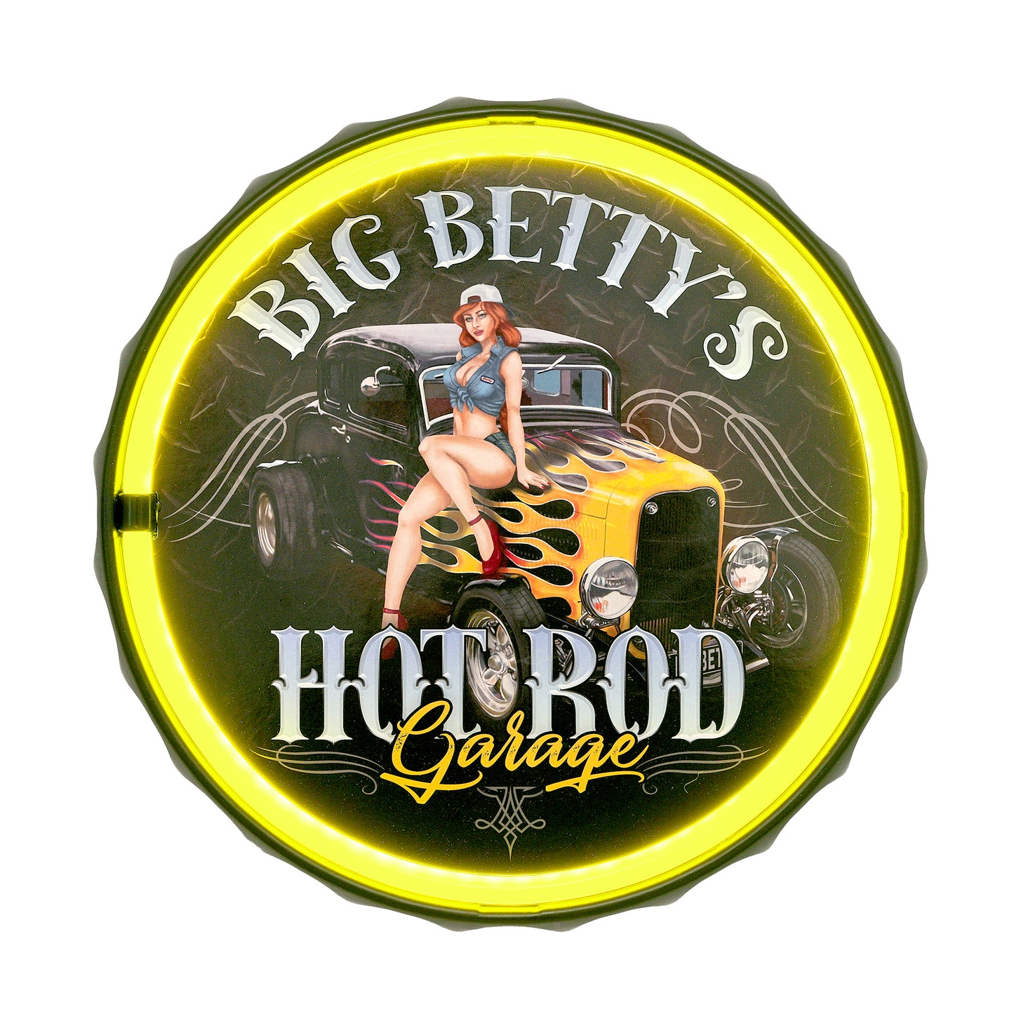 Big Betty's Hot Rod Garage Round Neon Rope Bar Sign - 12"