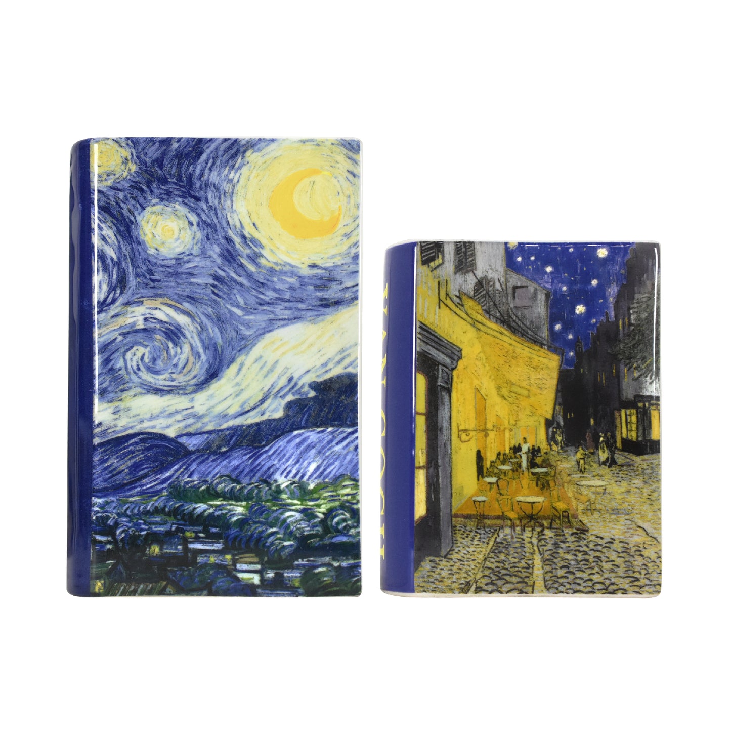 Van Gogh Ceramic Book Vase Set, Starry Night & Cafe Terrace Tabletop Decor