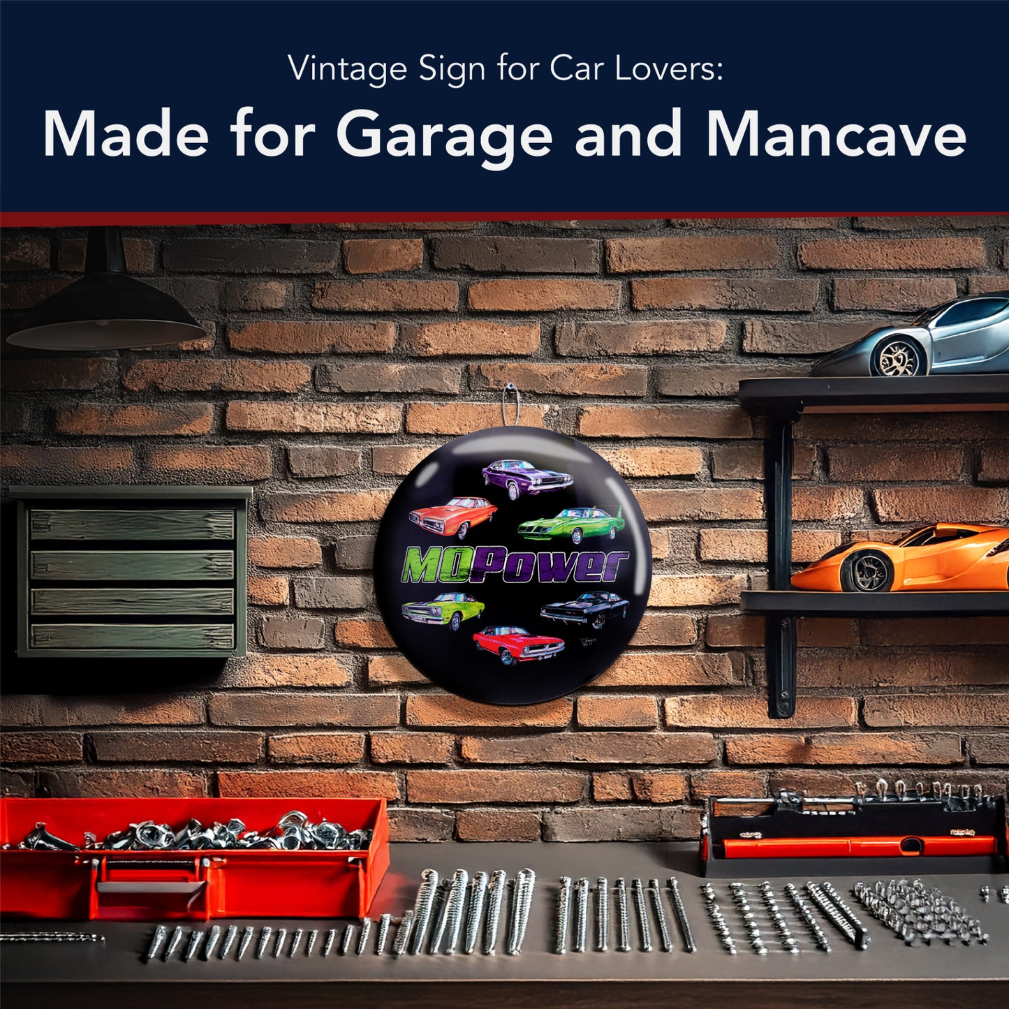 MOPOWER Metal Wall Art Sign 15" - Classic Car Wall Decor