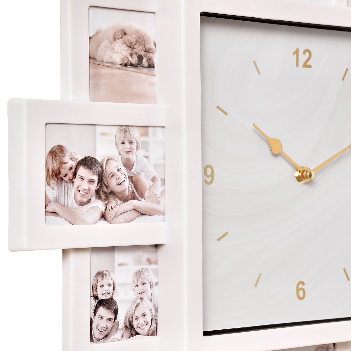 Picture Frame Collage Wall Clock 12 Photo Display Slots White, 20" x 20"