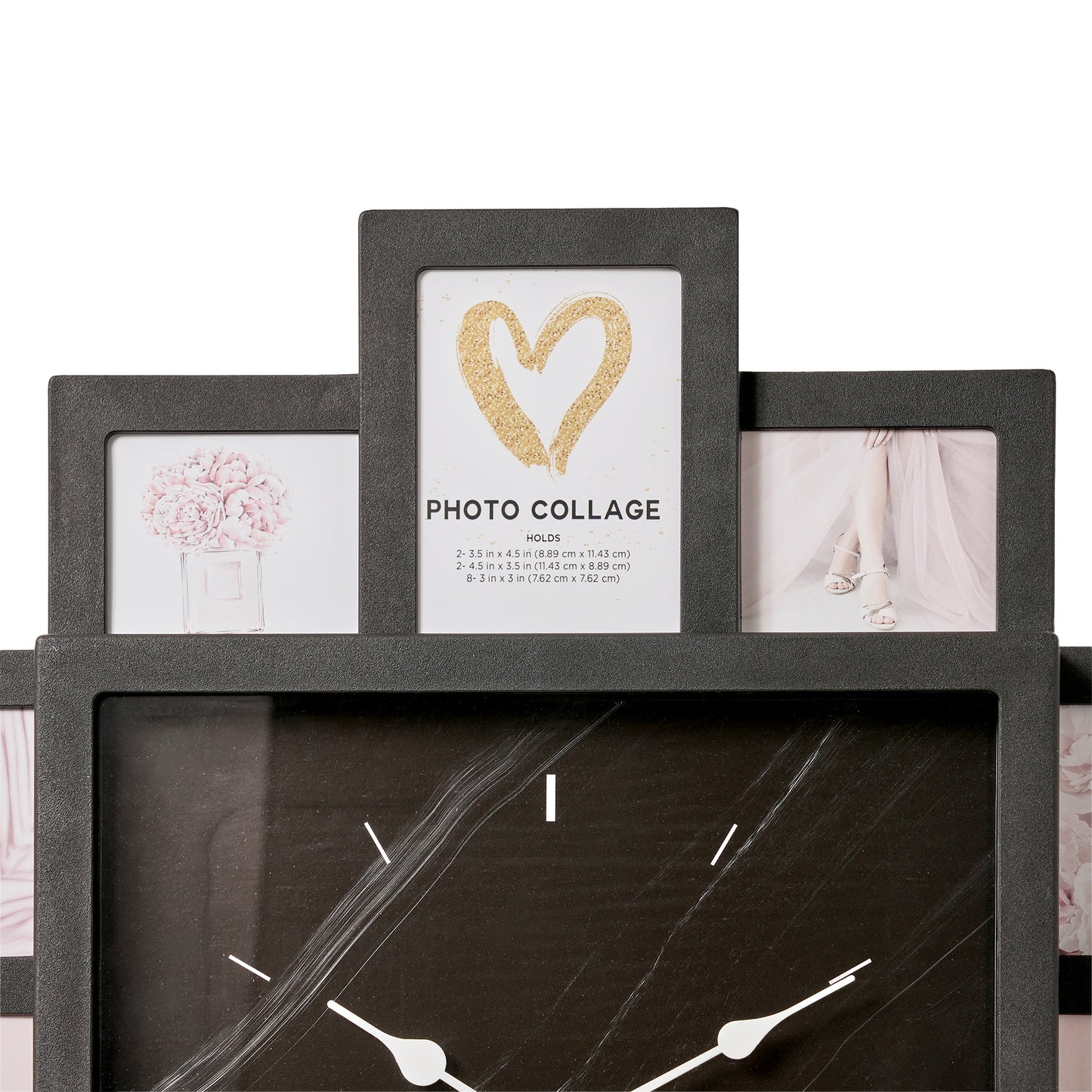 Picture Frame Collage Wall Clock 12 Photo Display Slots Black, 20" x 20"