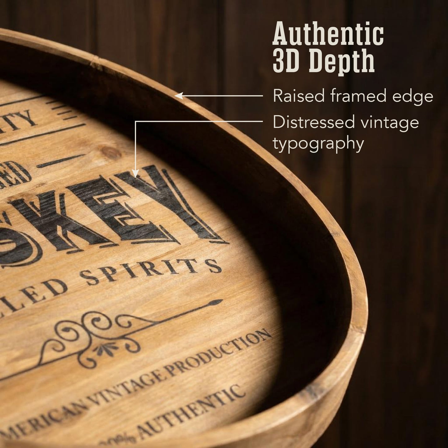 round whiskey barrel style framed plaque wall decor with vintage typography, rustic bar sign wall art for man cave, home bar, or garage