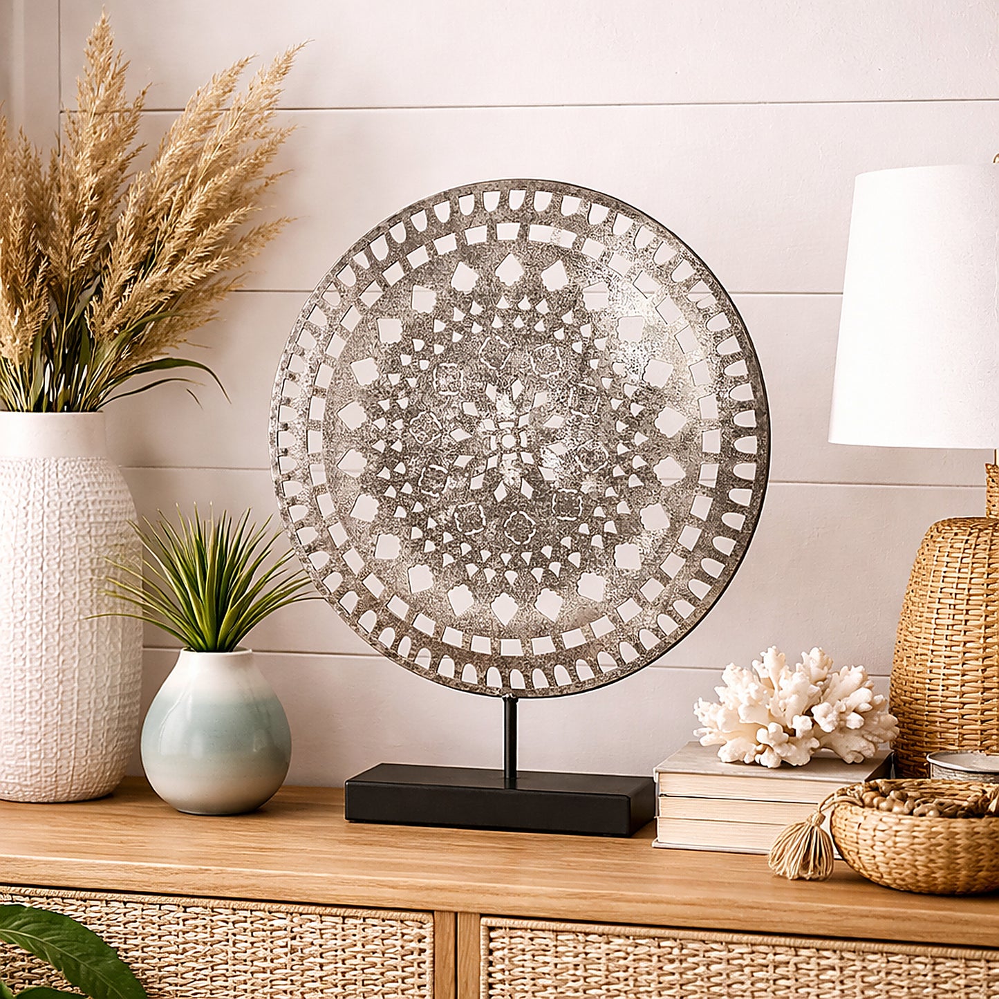 Silver Contemporary Metal Medallion Sculpture
