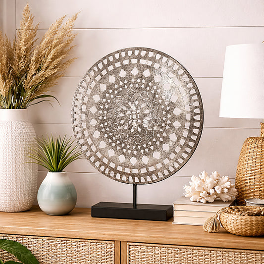Silver Contemporary Metal Medallion Sculpture