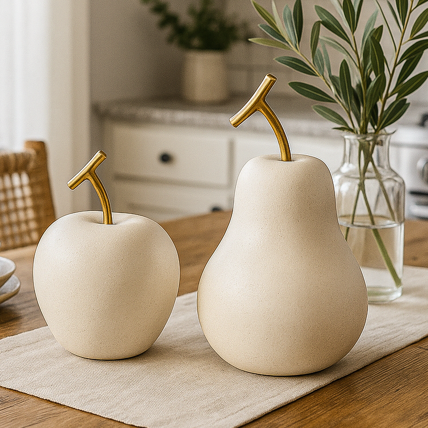 Resin Apple And Pear Fruit Tabletop Decor, Set Of 2