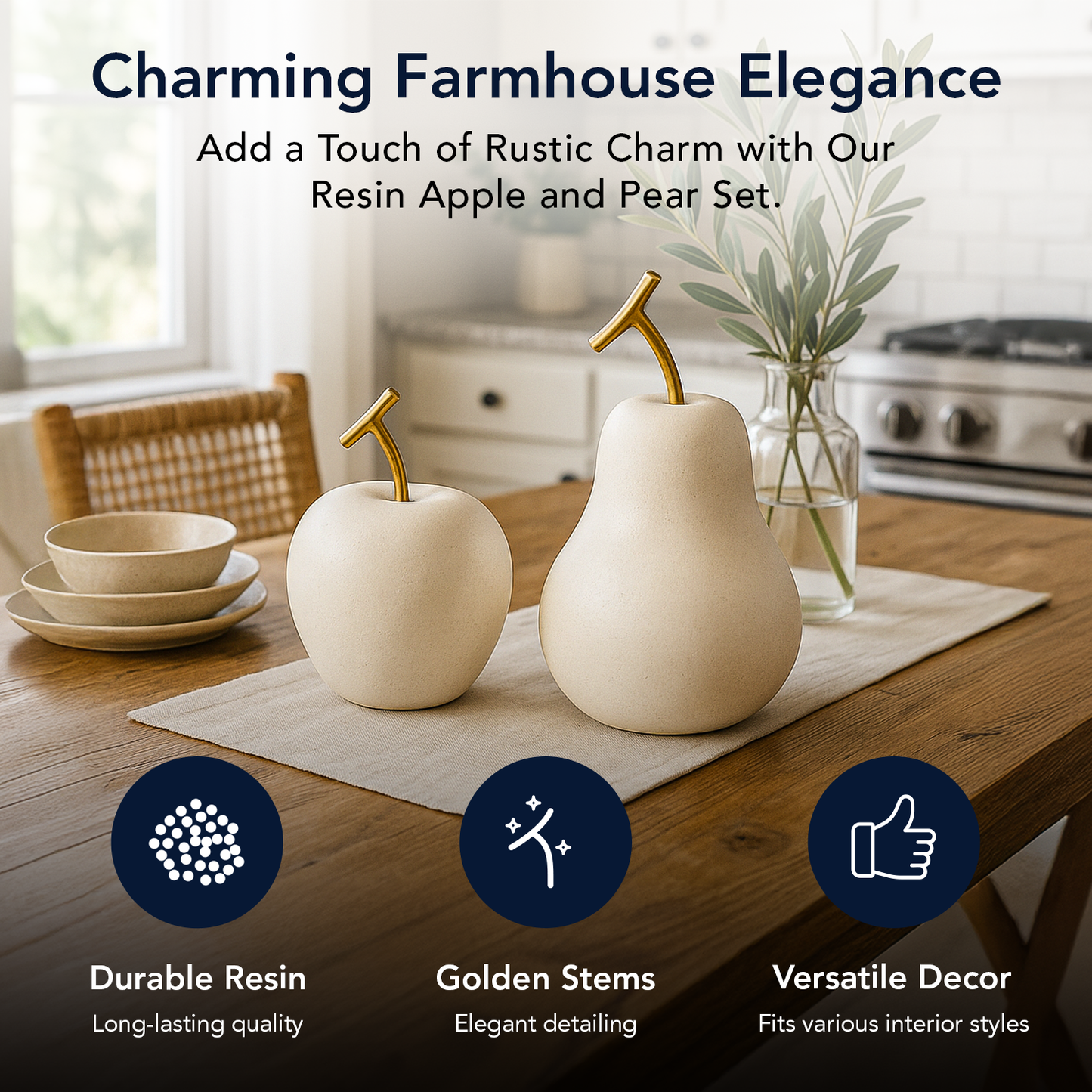 Resin Apple And Pear Fruit Tabletop Decor, Set Of 2