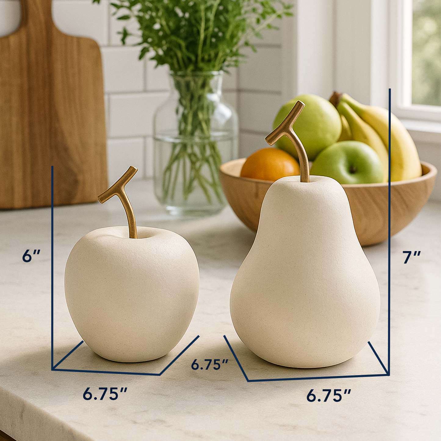 Resin Apple And Pear Fruit Tabletop Decor, Set Of 2