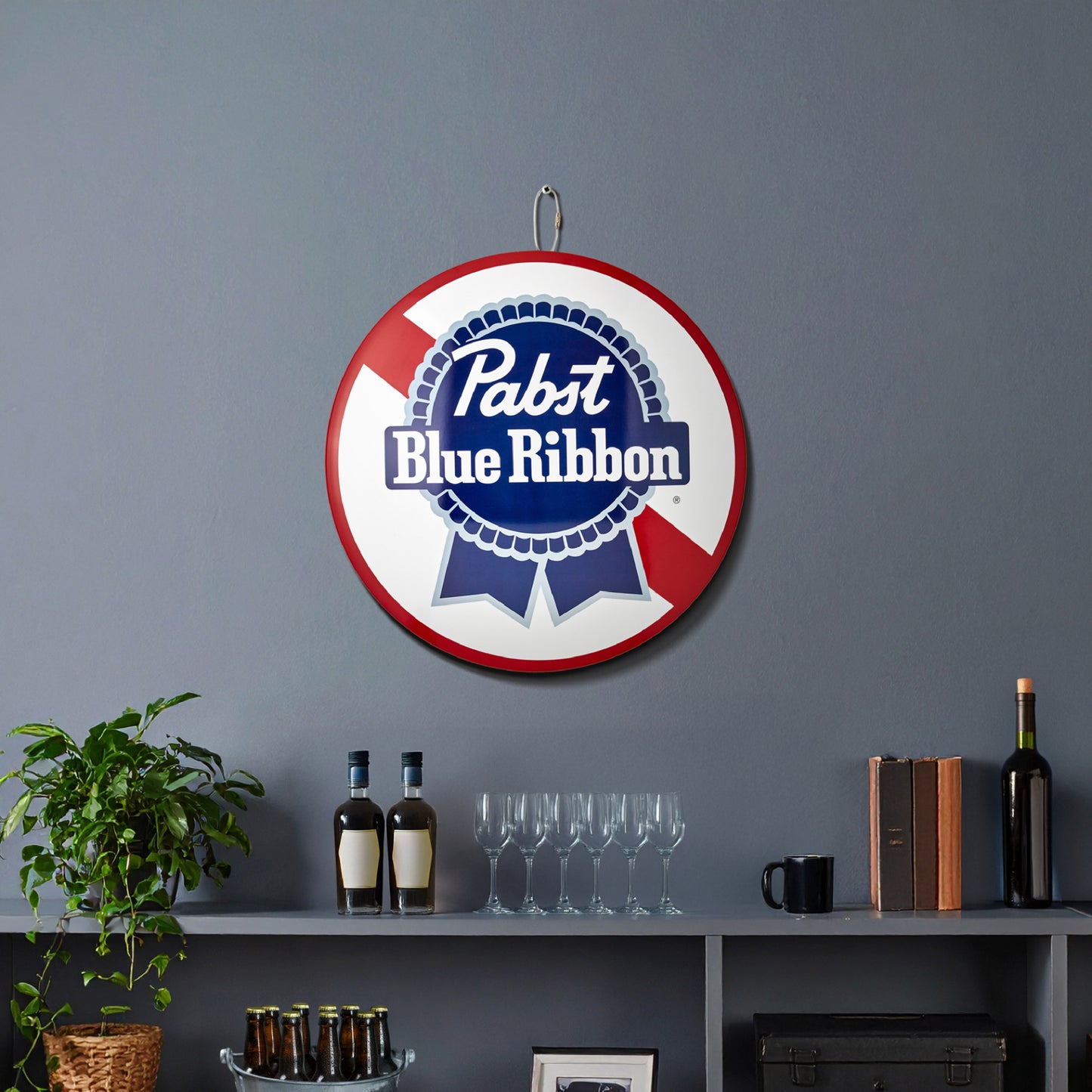 Pabst Blue Ribbon Metal Wall Art Sign - 15" Round Vintage Beer Decor