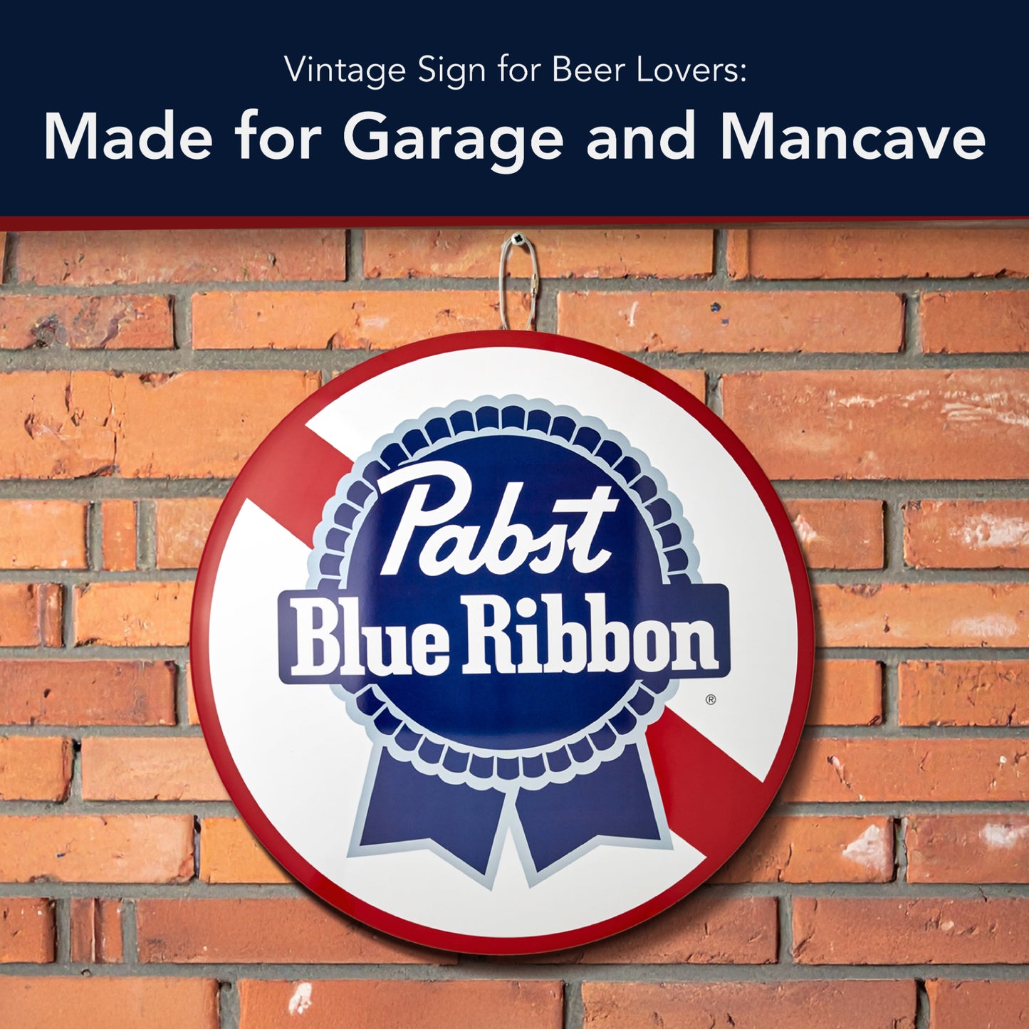Pabst Blue Ribbon Metal Wall Art Sign - 15" Round Vintage Beer Decor